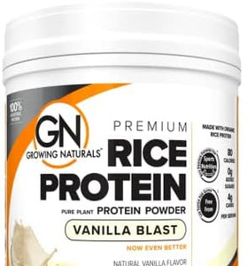 Growing Naturals | Vanilla Rice Powder 15g Plant Protein | 2.8G BCAA, Low-Carb, Low-Sugar, Non-GMO, Vegan, Gluten-Free, Keto & Food Allergy Friendly | Vanilla Blast