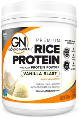 Growing Naturals | Vanilla Rice Powder 15g Plant Protein | 2.8G BCAA, Low-Carb, Low-Sugar, Non-GMO, Vegan, Gluten-Free, Keto & Food Allergy Friendly | Vanilla Blast