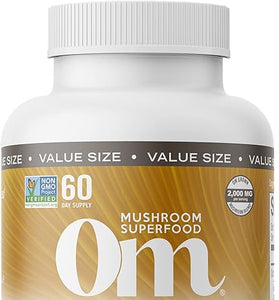 OM Mushroom Superfood Lion's Mane Mushroom Capsules Superfood Supplement, 180 Count, 60 Days, Fruit Body and Mycelium Nootropic for Memory Support, Focus, Clarity, Nerve Health, Creativity and Mood