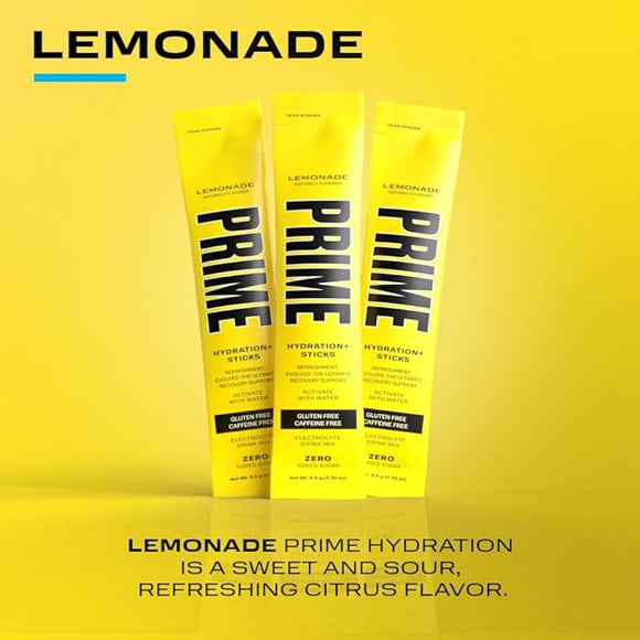 PRIME Hydration+ Sticks LEMONADE | Hydration Powder Single Serve Sticks | Electrolyte Powder On the Go | 250mg BCAAs, B Vitamins, Antioxidants | Low Sugar | Caffeine-Free | Vegan | 6 Pack