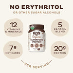 KOS Vegan Protein Powder Erythritol Free, Chocolate - Organic Pea Protein Blend, Plant Based Superfood Rich in Vitamins & Minerals - Keto, Dairy Free - Meal Replacement for Women & Men, 28 Servings
