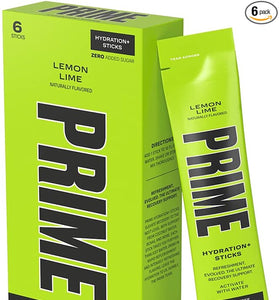 PRIME Hydration+ Sticks LEMON LIME | Hydration Powder Single Serve Sticks | Electrolyte Powder On the Go | 250mg BCAAs, B Vitamins, Antioxidants | Low Sugar | Caffeine-Free | Vegan | 6 Pack