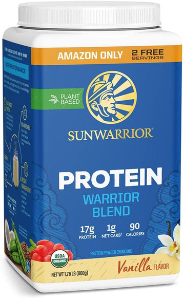 Sunwarrior Vegan Organic Protein Powder Plant-Based | BCAA Amino Acids Hemp Seed Soy Free Dairy Free Gluten Free Synthetic Free Non-GMO | Vanilla 32 Servings | Warrior Blend