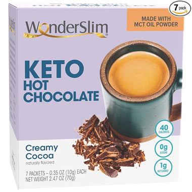 Wonderslim Keto Hot Chocolate Mix, Low carb Hot Cocoa with MCT Oil (7ct)