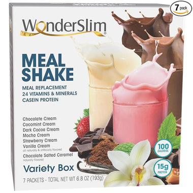 WonderSlim Meal Replacement Shake, Variety Pack, 100 Calories, 15g Protein, 24 Vitamins & Minerals (7ct)