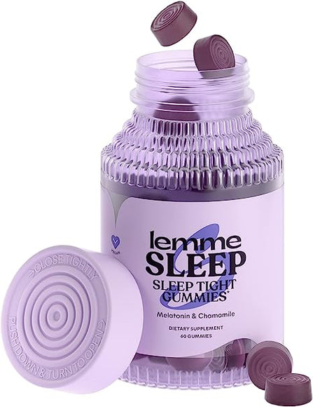 Lemme Sleep Gummies with 5mg Melatonin, Elderberry, Magnesium, L-Theanine, Chamomile and Lavender, Drug-Free Nighttime Sleep Aid, Vegan, Gluten Free, Gelatin Free, Non GMO, Berry Flavored (60 Count)