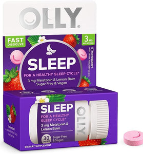 OLLY Sleep Fast Dissolve Tablets, 3mg Melatonin, Vegan, Strawberry - 30ct