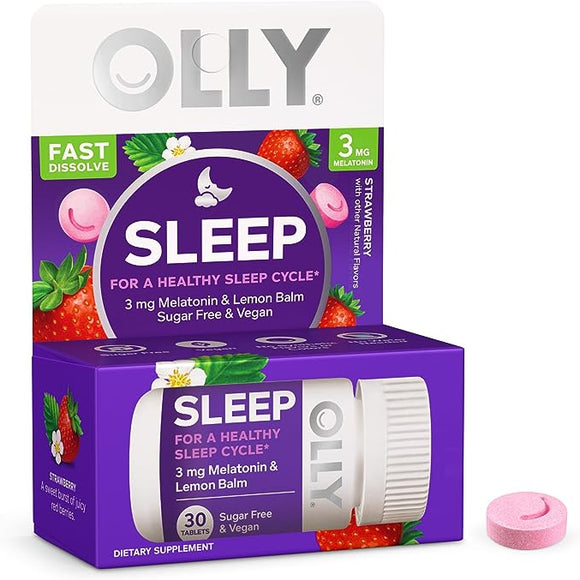 OLLY Sleep Fast Dissolve Tablets, 3mg Melatonin, Vegan, Strawberry - 30ct
