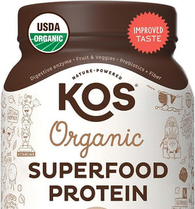 KOS Vegan Protein Powder Erythritol Free, Chocolate - Organic Pea Protein Blend, Plant Based Superfood Rich in Vitamins & Minerals - Keto, Dairy Free - Meal Replacement for Women & Men, 28 Servings