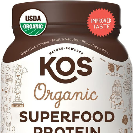 KOS Vegan Protein Powder Erythritol Free, Chocolate - Organic Pea Protein Blend, Plant Based Superfood Rich in Vitamins & Minerals - Keto, Dairy Free - Meal Replacement for Women & Men, 28 Servings