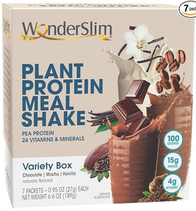 WonderSlim Plant Based Meal Replacement Shake, Variety Pack, 15g Protein, Keto Friendly, 1g Sugar or Less, No Gluten, Soy, or Dairy (7ct)