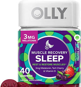 OLLY Muscle Recovery Sleep Gummies, Sleep and Sore Muscle Support, 3mg Melatonin, Tart Cherry, Vitamin D, Berry Flavor - 40 Count
