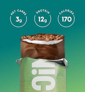 Nick's Swedish-Style Snack Bar, Mint Chocolate, Keto Protein Bar, 12g Protein, Low Carb, Low Sugar, Meal Replacement Bar, Keto-Friendly Snack,12-Count