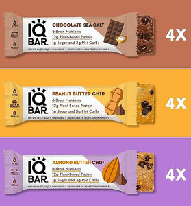 IQBAR Brain and Body Keto Protein Bars - Chocolate Lovers Variety Keto 12-Count Energy Bars - Low Carb/Sugar High Fiber Meal Replacement Bars - Vegan Snacks