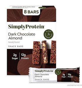 SimplyProtein Low Carb Protein Bar, Pack of 8, Dark Chocolate Almond, Plant Based High Protein, Low Sugar Protein Bars