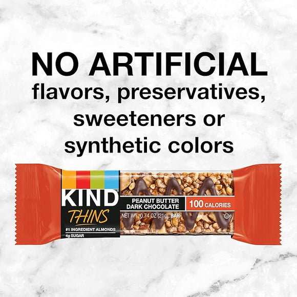 KIND, Thins Bars Gluten Free 100 Calorie, Peanut Butter Dark Chocolate, 60 Count