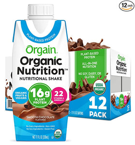 Orgain Organic Vegan Plant Based Nutritional Shake, Smooth Chocolate - Meal Replacement, 16g Protein, 22 Vitamins & Minerals, Dairy Free, Gluten Free, Packaging May Vary, 11 Fl Oz (Pack of 12)