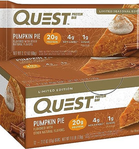 Quest Nutrition Pumpkin Pie Protein Bar, 20g Protein, 4g Net Carb, 1g Sugar, Gluten Free, 12 Count