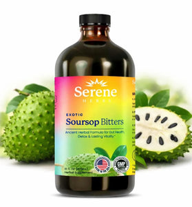 Serene Herbs Soursop Bitters Liquid with Soursop Leaf, Black Seed, Moringa, Irish Moss, Ashwagandha & Turmeric for Gut Support, Cleanse, Detox & Immune Health, 16 fl oz, Traditional Flavor