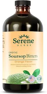 Serene Herbs Soursop Bitters Liquid with Soursop Leaf, Black Seed, Moringa, Irish Moss, Ashwagandha & Turmeric for Gut Support, Cleanse, Detox & Immune Health, 16 fl oz, Orange Flavor