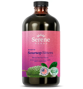 Serene Herbs Soursop Bitters Liquid with Soursop Leaf, Black Seed, Moringa, Irish Moss, Ashwagandha & Turmeric for Gut Support, Cleanse, Detox & Immune Health, 16 fl oz, Mixed Berry