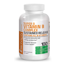 Bronson Super B Vitamin B Complex Sustained Slow Release (Vitamin B1, B2, B3, B6, B9 - Folic Acid, B12) Contains All B Vitamins 100 Tablets