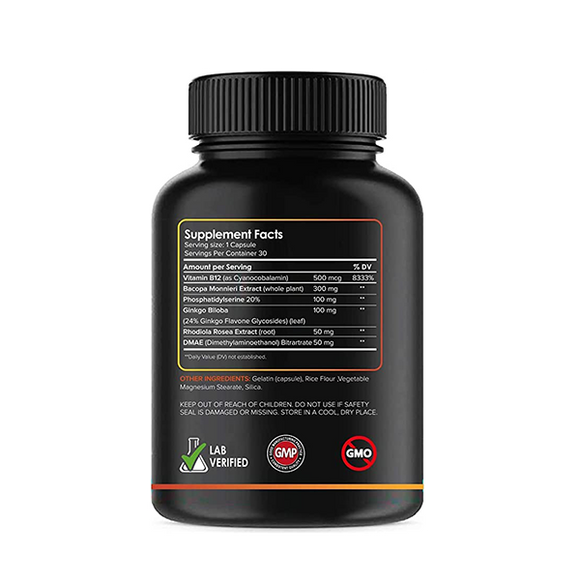 Brain Booster - Enhance Focus, Concentration, Improve Memory & Clarity - Ginkgo Biloba, DMAE, Mind Enhancement
