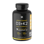 Vitamin D3 + K2 with Organic Virgin Coconut Oil | Plant-Based Vegan D3 (5000iu) with MK7 Vitamin K2 (100mcg) from Chickpea | Non-GMO & Vegan Certified (60 Veggie Softgels)