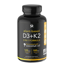 Vitamin D3 + K2 with Organic Virgin Coconut Oil | Plant-Based Vegan D3 (5000iu) with MK7 Vitamin K2 (100mcg) from Chickpea | Non-GMO & Vegan Certified (60 Veggie Softgels)