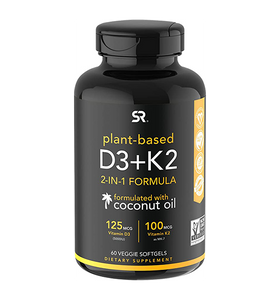 Vitamin D3 + K2 with Organic Virgin Coconut Oil | Plant-Based Vegan D3 (5000iu) with MK7 Vitamin K2 (100mcg) from Chickpea | Non-GMO & Vegan Certified (60 Veggie Softgels)