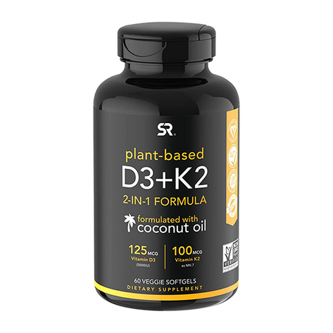 Vitamin D3 + K2 with Organic Virgin Coconut Oil | Plant-Based Vegan D3 (5000iu) with MK7 Vitamin K2 (100mcg) from Chickpea | Non-GMO & Vegan Certified (60 Veggie Softgels)