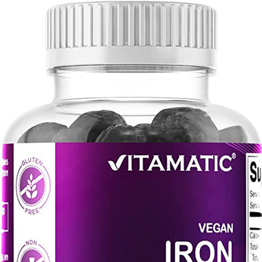 Vitamatic Iron 65 mg Gummies Supplement for Women & Men - 60 Vegan Gummies - Great Tasting Iron Gummy Vitamins with Vitamin C (1)