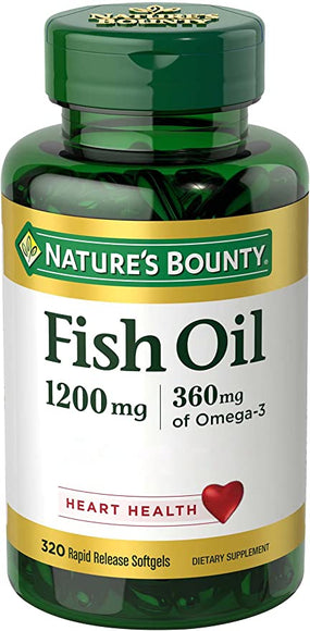 Nature's Bounty Fish Oil, Dietary Supplement, Omega 3, Supports Heart Health, 1200mg, Rapid Release Softgels, 320 Ct