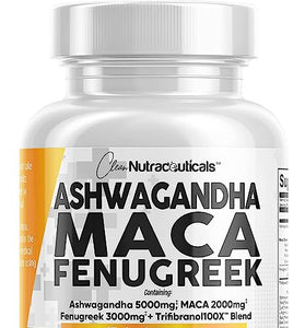 Ashwagandha 5000mg Maca Root 2000mg Fenugreek 3000mg Supplement with Tongkat Ali Ginseng - Assists with Stress, Mood & Thyroid Health - Ashwagandha Capsules Maca Pills Fenugreek Caps USA - 60 Count
