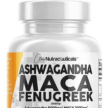 Ashwagandha 5000mg Maca Root 2000mg Fenugreek 3000mg Supplement with Tongkat Ali Ginseng - Assists with Stress, Mood & Thyroid Health - Ashwagandha Capsules Maca Pills Fenugreek Caps USA - 60 Count