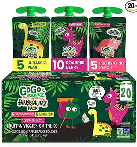 GoGo squeeZ fruit & veggieZ Dino Kids Snacks Variety Pack, 3.2 oz. (20 Pouches)